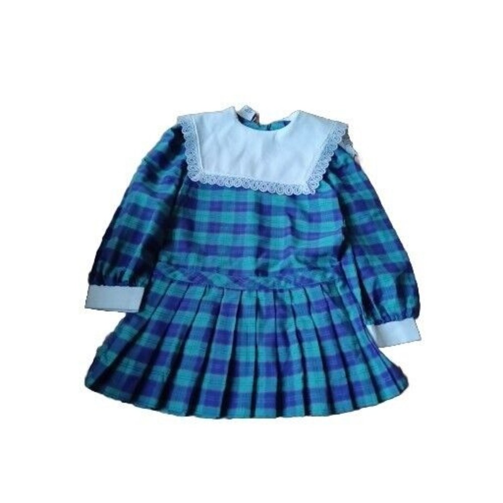 Girls Dress Lace Collar VTG SWEET LIBErty Green Red Plaid Christmas Dress size6